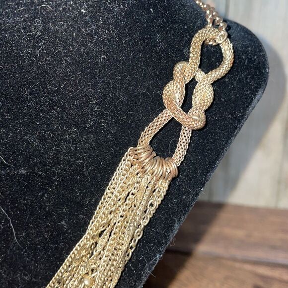 Long Gold Chunky Layered Necklace w/ Looped Infinity Chain - Picture 11 of 12